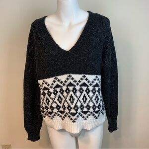 Women’s Kersh Black/White V- Neck Fair Isle Sweater- Sz M